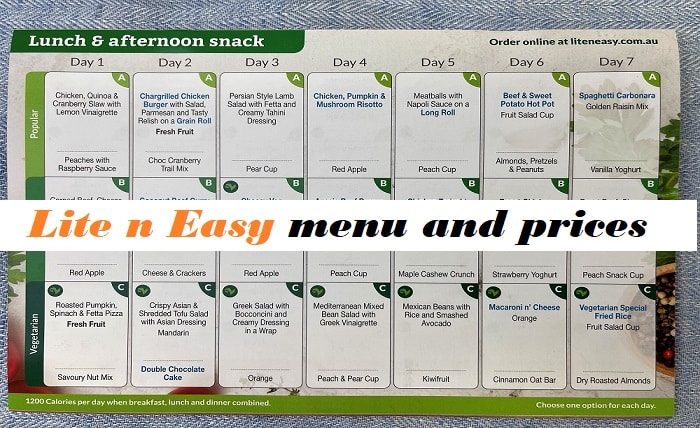 lite n easy menu and prices